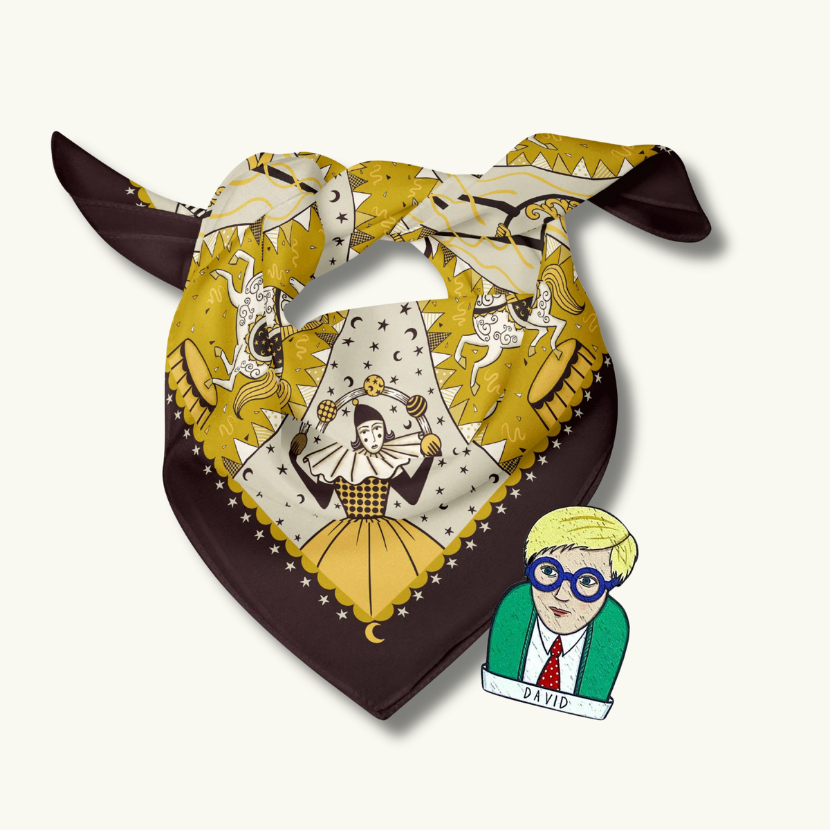 The Artful Pair: Eco Silk Neckerchief + Wooden Brooch by Su Owen