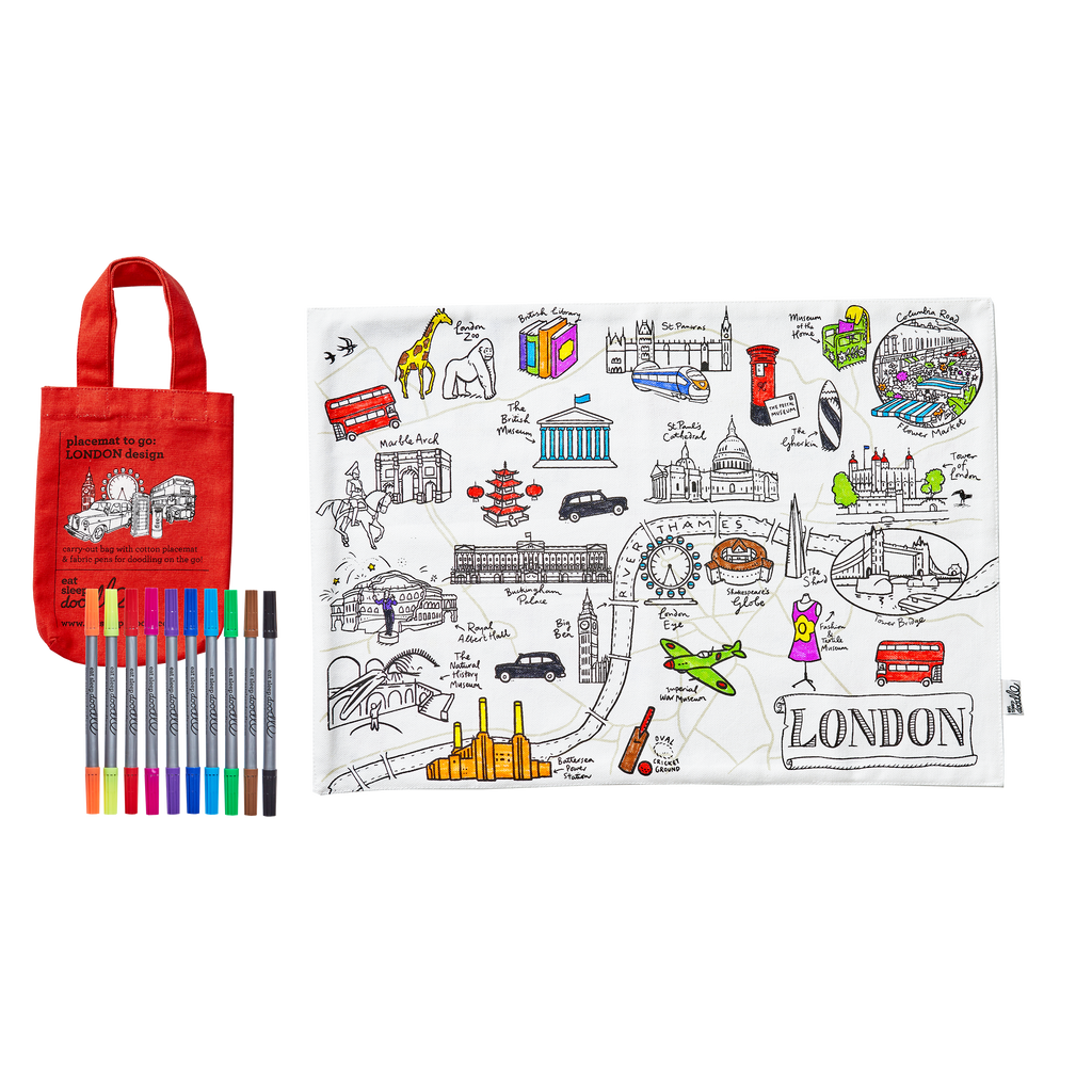 London Colour-In Cotton Placemat with Washable Pens Set