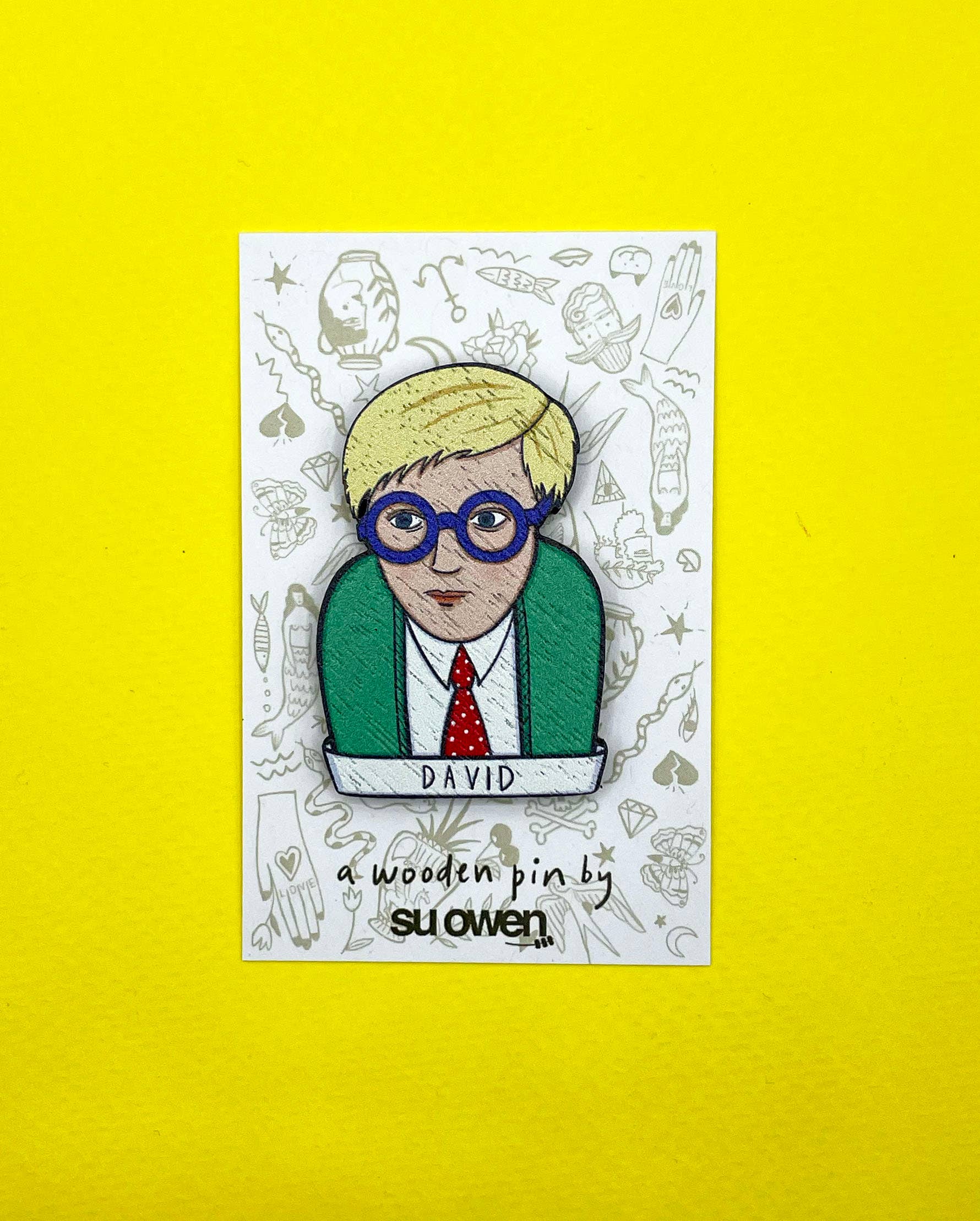 David Hockney Iconic Artist Wooden Pin / Brooch