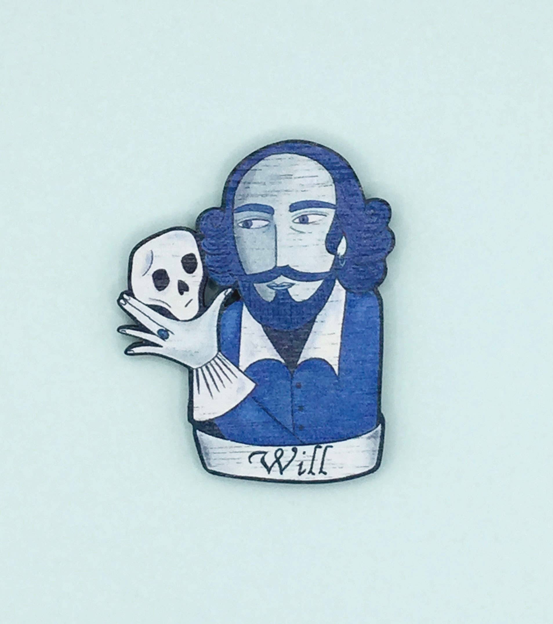 William Shakespeare Wooden Pin Badge
