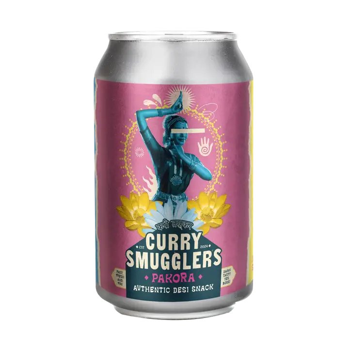 Can of Curry Smugglers Pakora on a white background