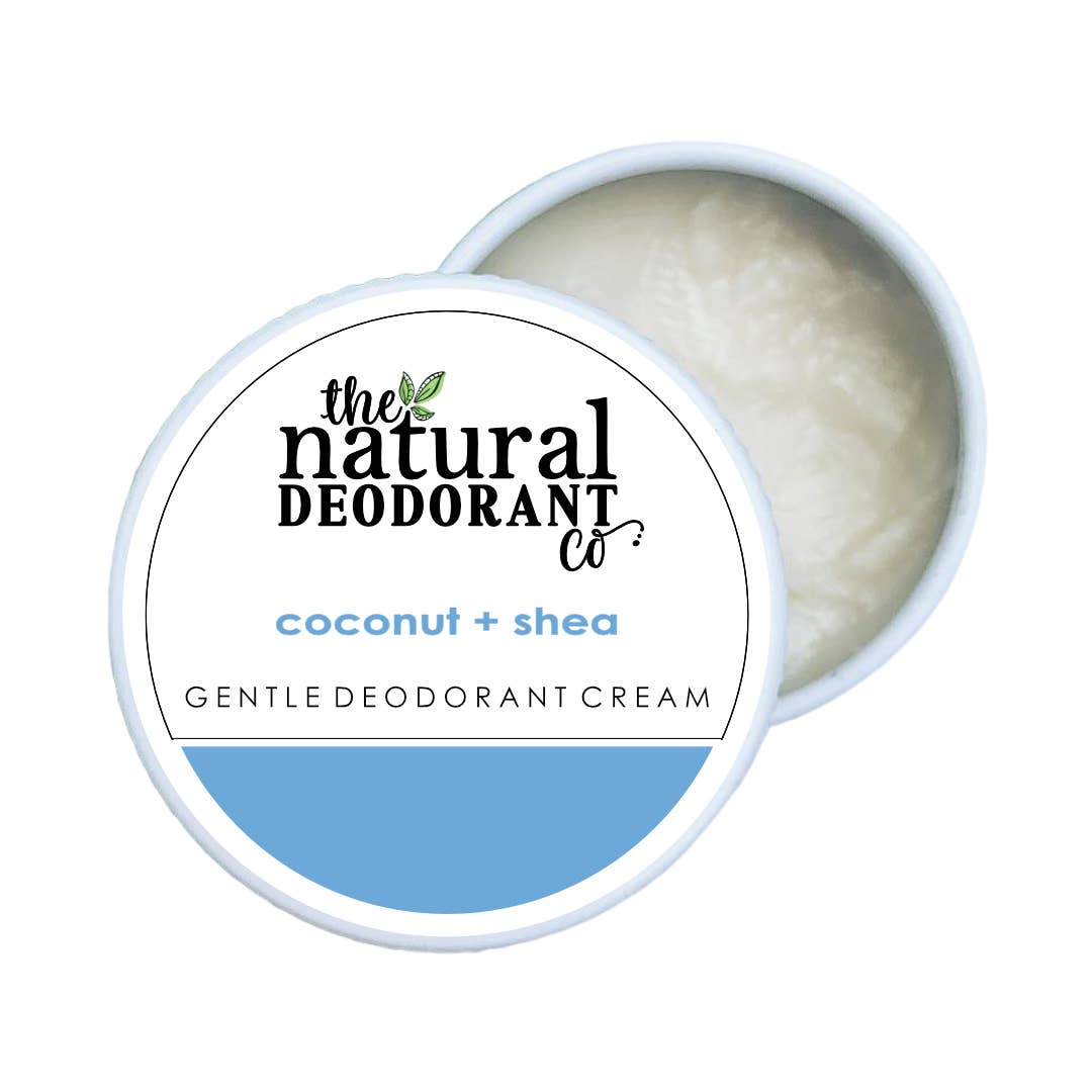 Gentle deodorant cream in a container with 'The Natural Deodorant Co' branding on a white background.