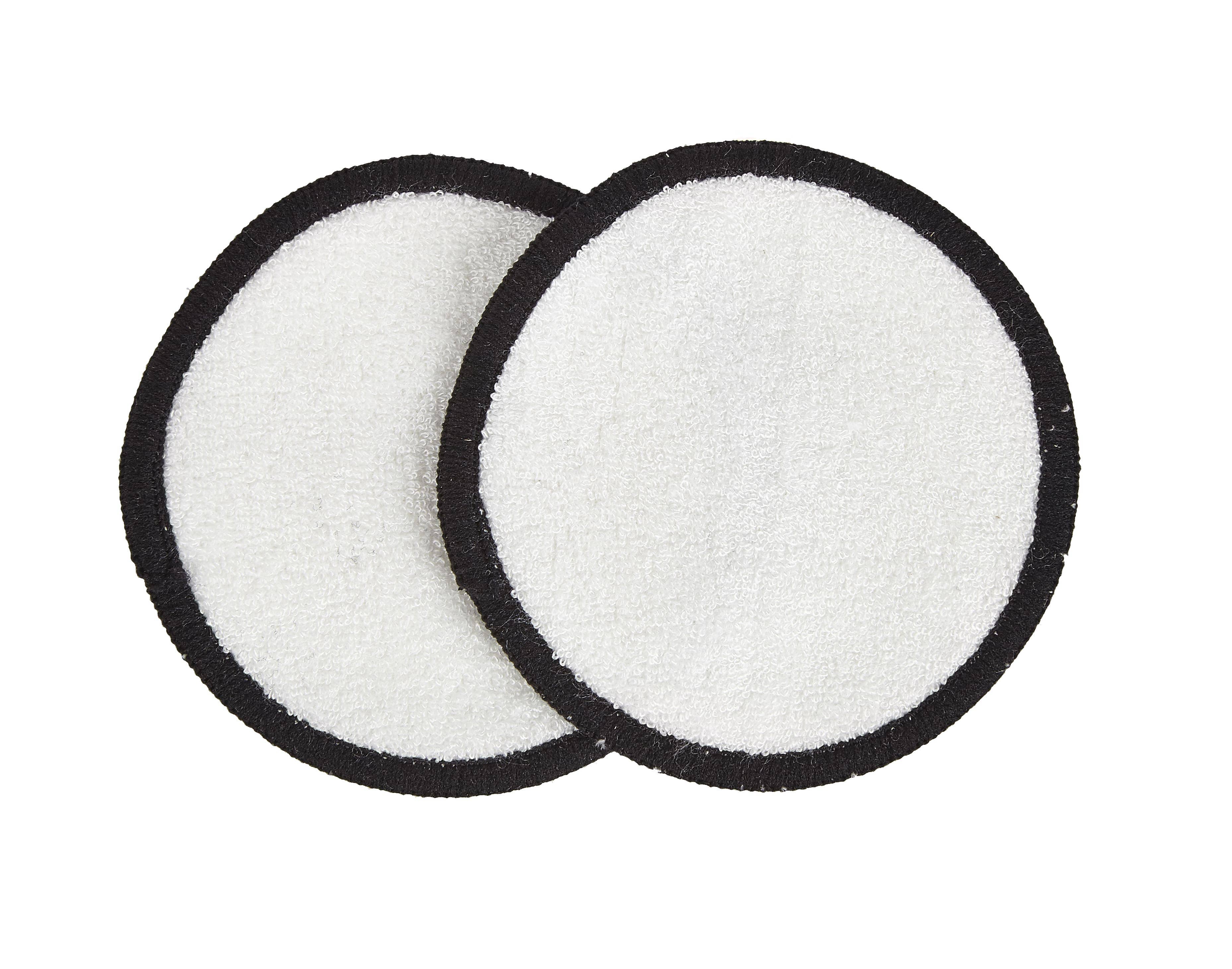 Two round white filters with black edges on a white background