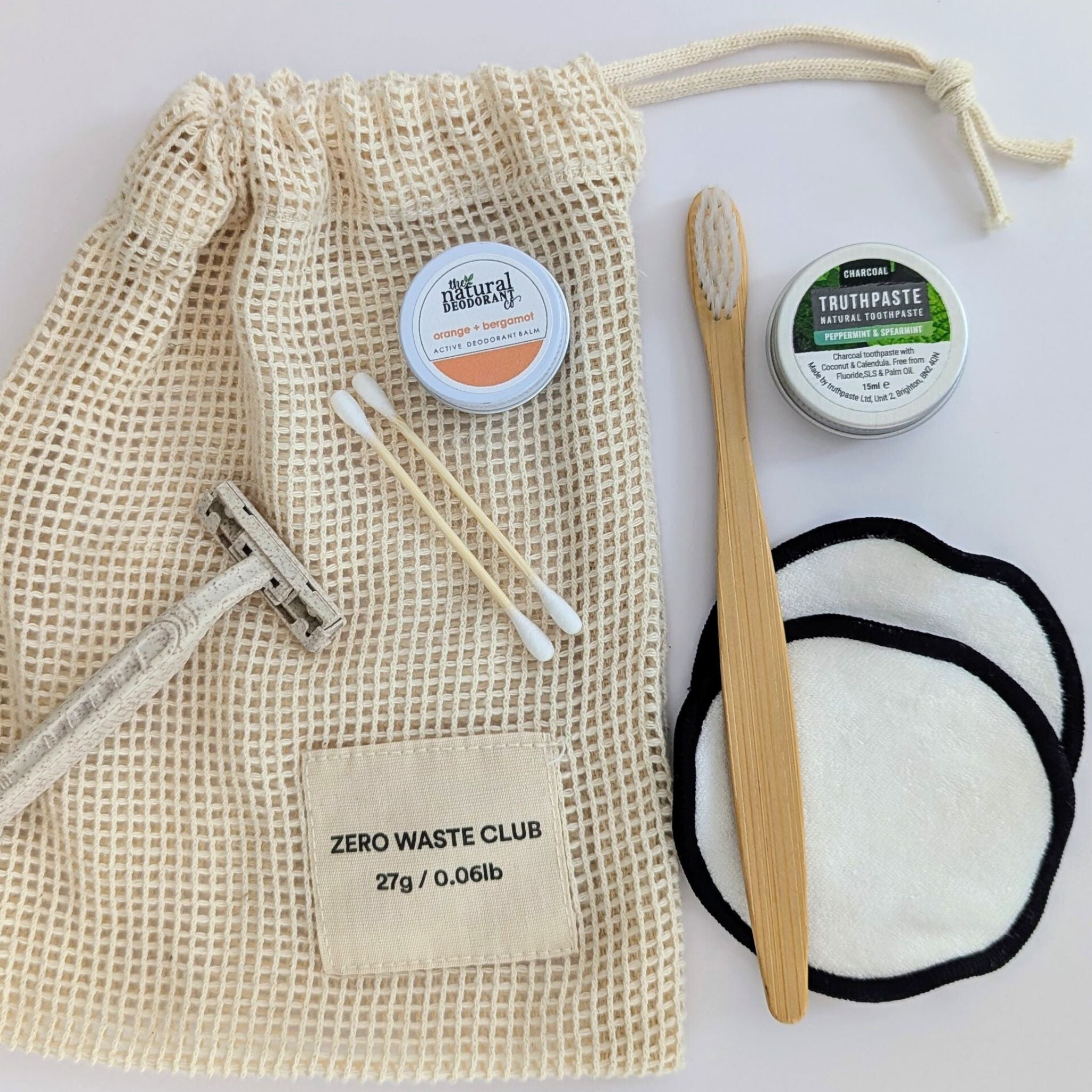 Basics Bundle - Toothbrush, Razor, Deodorant, Toothpaste, Cotton Buds, Reusable Make Up Remover Pads