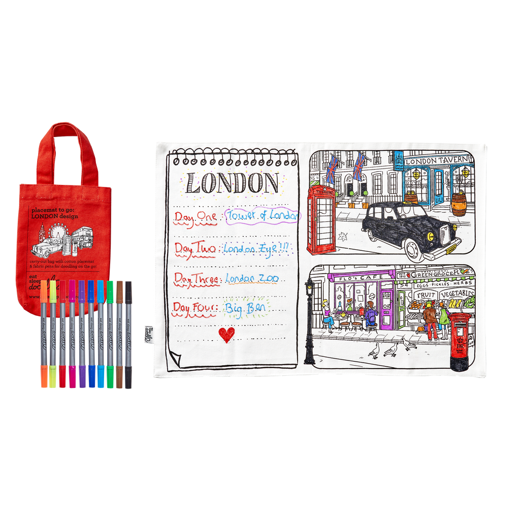 London Colour-In Cotton Placemat with Washable Pens Set