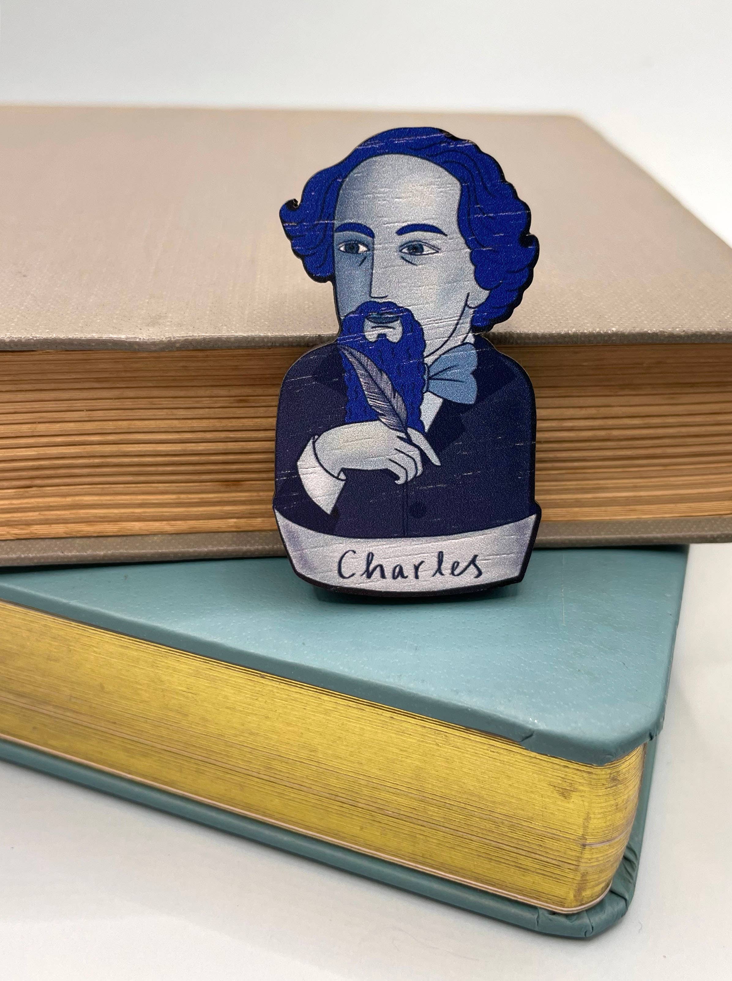 Charles Dickens - Wooden Book Lovers Pin Brooch