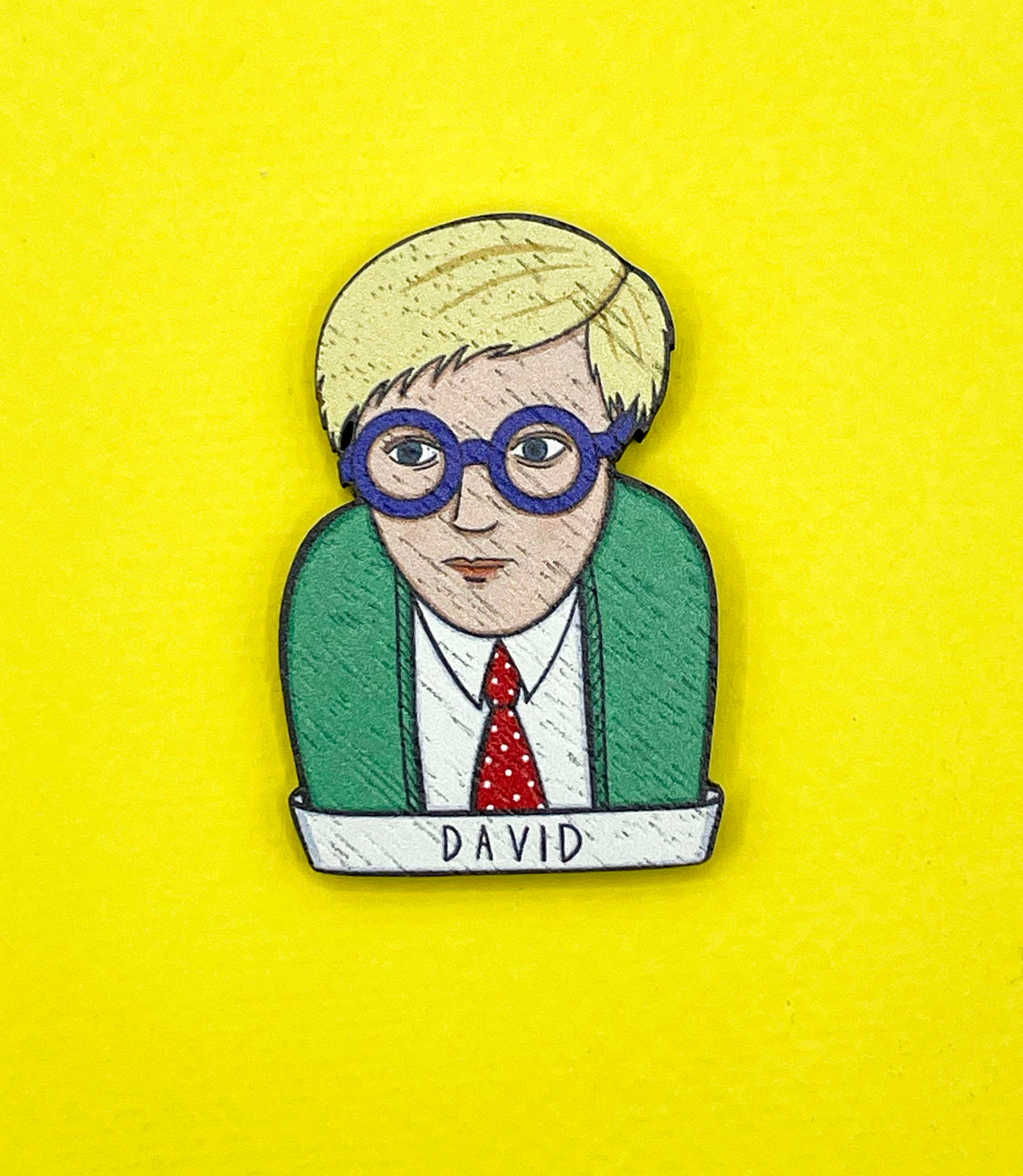 David Hockney Iconic Artist Wooden Pin / Brooch