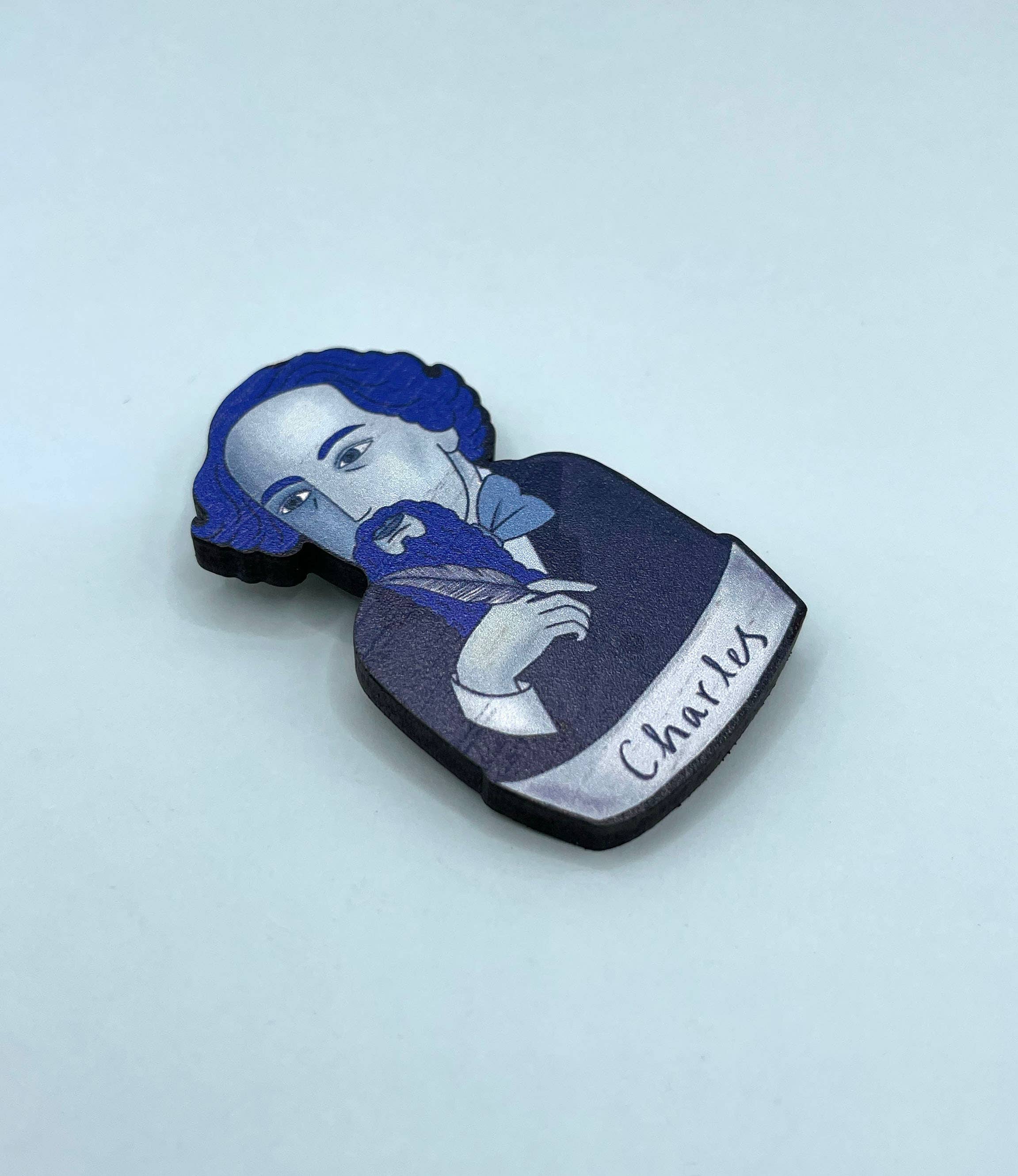 Charles Dickens - Wooden Book Lovers Pin Brooch